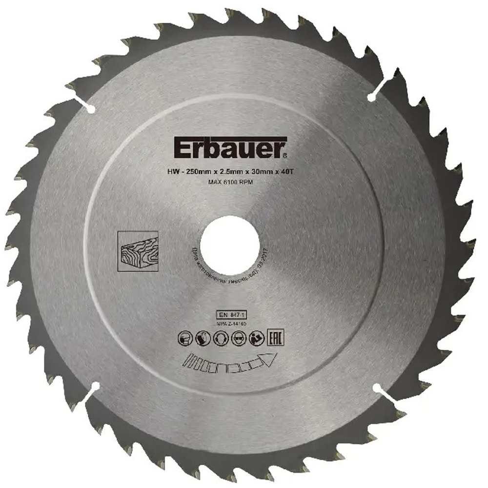 Disc circular pentru lemn Erbauer, 250 x 30 mm