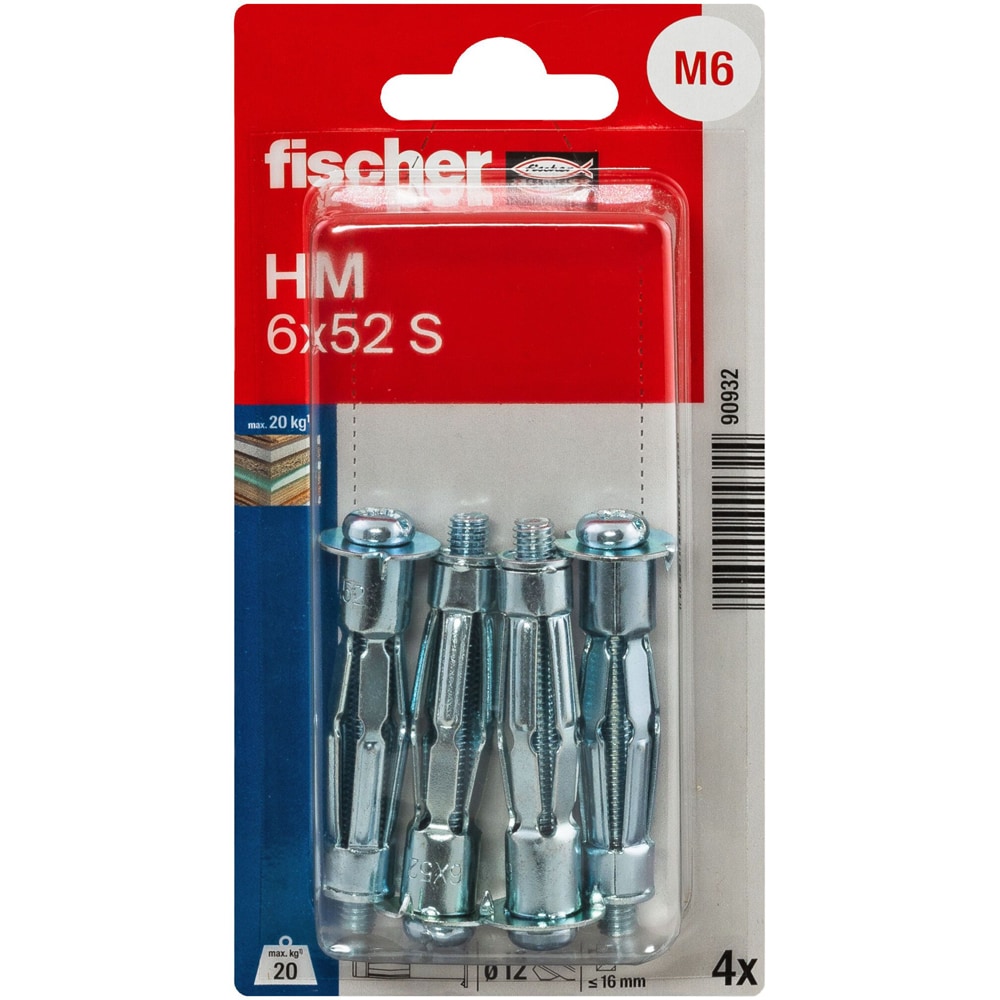 Diblu metalic pentru gips-carton FISCHER, 6 x 52 mm, 4 buc, argintiu