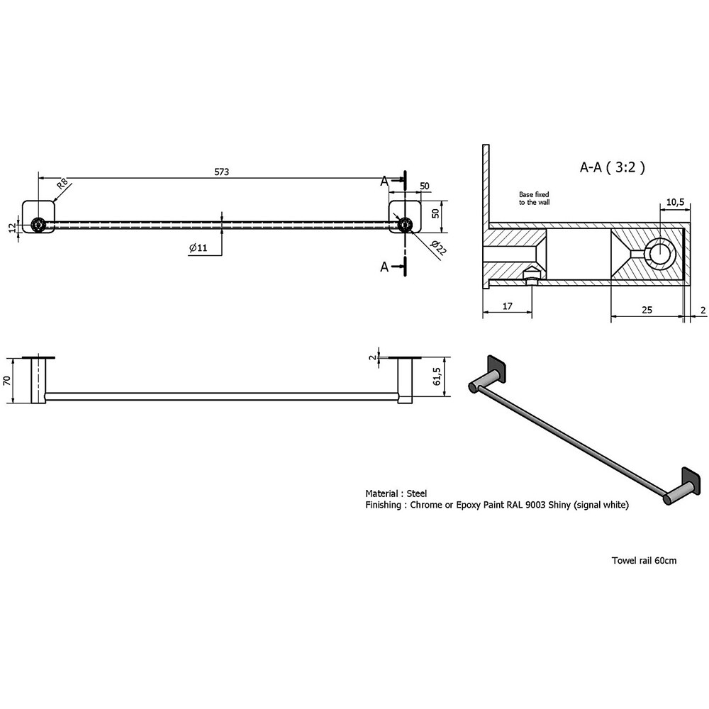 Suport prosop tip bara GOODHOME Koros, 42.3 cm, alb