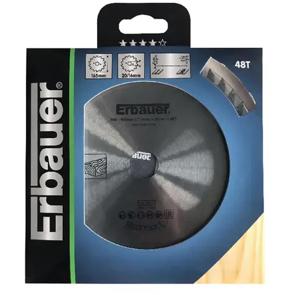 Disc debitare lemn ERBAUER 100648283, 16.5 x 2 cm, 48 dinti, bucsa 16/20