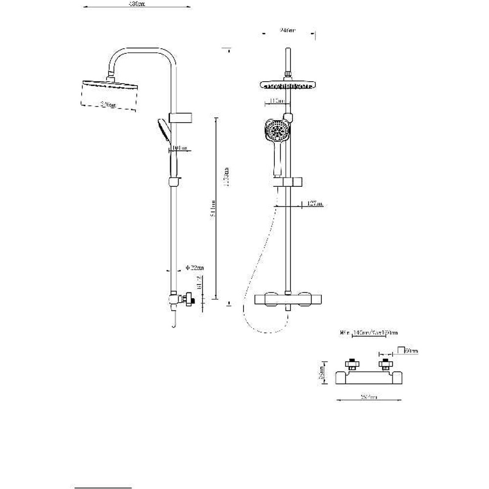 Sistem dus GOODHOME Teesta, termostat, 1 functie, argintiu