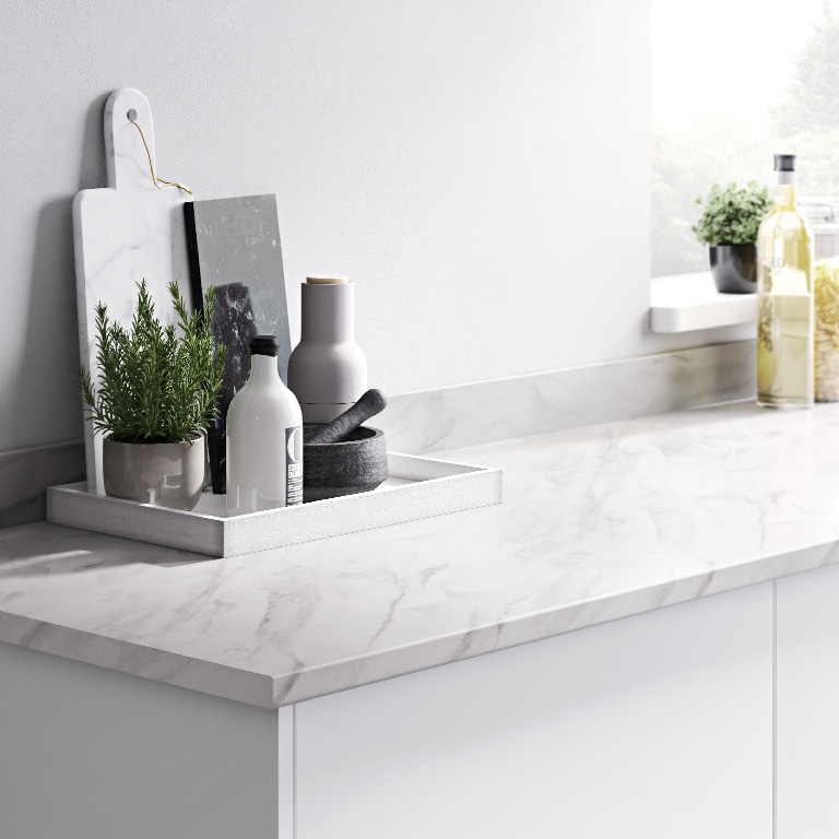 Blat insula bucatarie GOODHOME Algiata, PAL, 200 x 90 x 2.2 cm, alb marmura