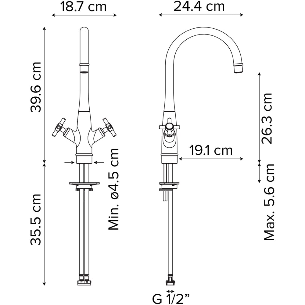 Baterie bucatarie GoodHome Filbert, pipa inalta, alama, crom