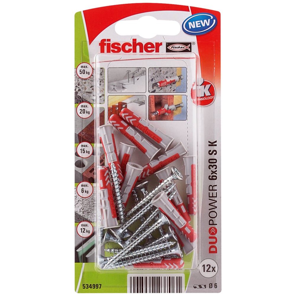 Set dibluri FISCHER DuoPower, 6 x 30mm, 12 bucati