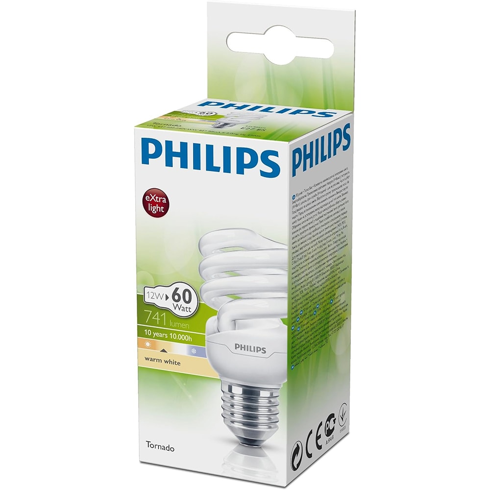 Bec economic Tornado T2 PHILIPS, E27, 12W, 741lm, lumina calda