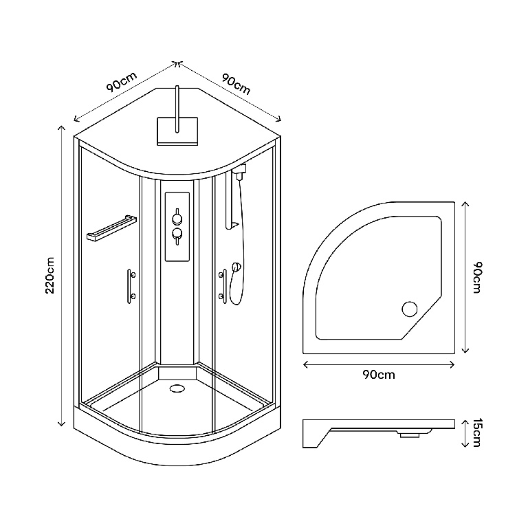 Cabina dus hidromasaj, joasa, semirotunda, 90 x 90 x 220 cm  GoodHome Beloya