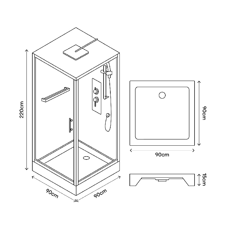 Cabina dus hidromasaj, joasa, patrata, 90 x 90 x 220 cm  GoodHome Beloya