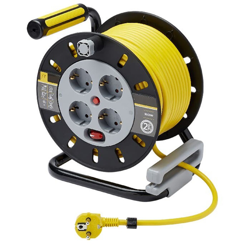 Prelungitor DIALL H05VV-F, 4 prize Schuko, 25 m, 1.5 mm, cu tambur, negru