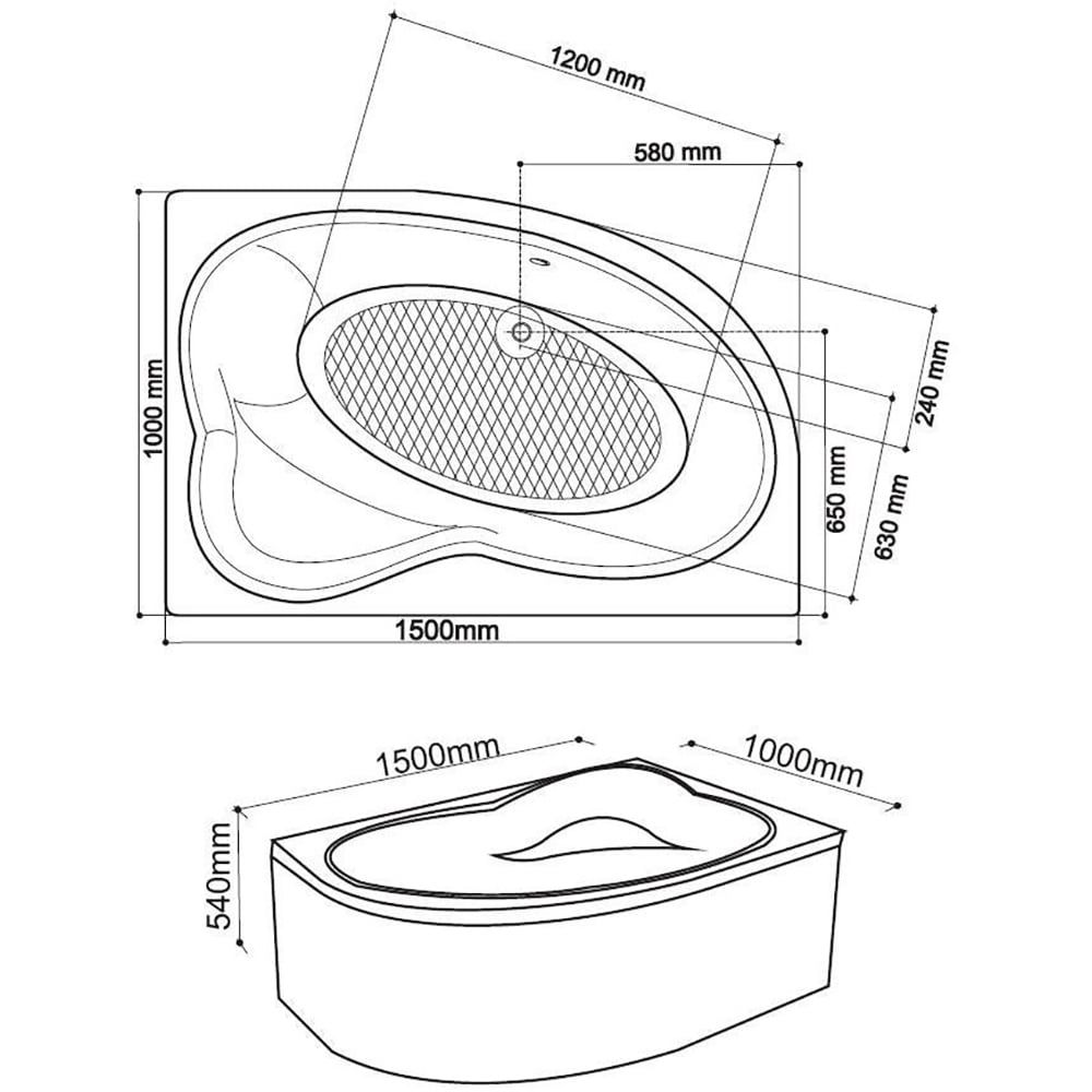 Cada simpla incastrabila FIBREX, semirotunda, 150 x 100 x 41 cm, acril, alb