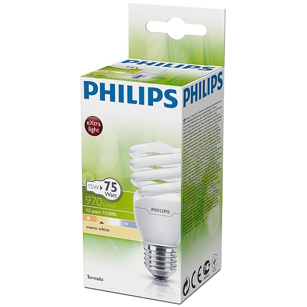 Bec economic Tornado T2 PHILIPS, E27, 15W, 970lm, lumina calda