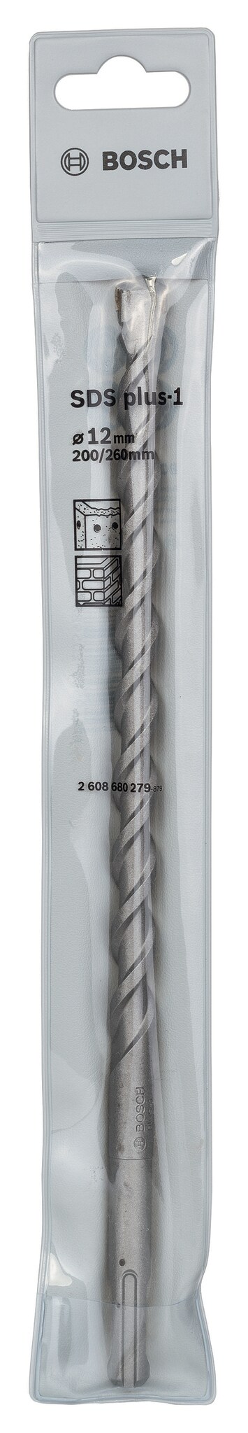 Burghiu SDS-Plus-1 Bosch, 12 x 200/260 mm, otel aliat, gri metalizat