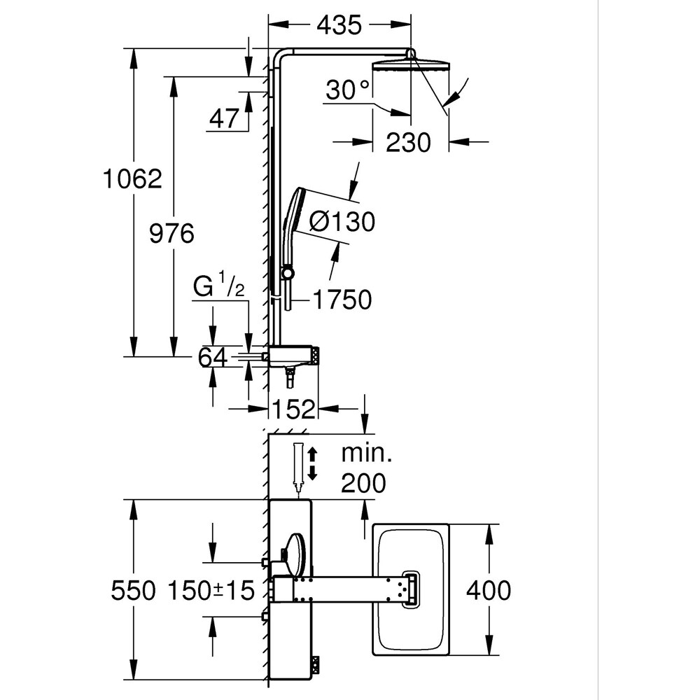 Sistem dus GROHE Rainshower Aqua Pure 1009620000, termostat, 3 functii, crom