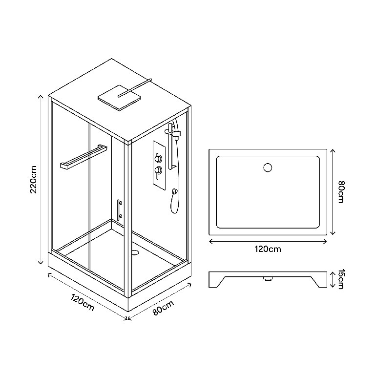 Cabina dus hidromasaj, joasa, dreptunghiulara, 120 x 80 x 220 cm  GoodHome Beloya