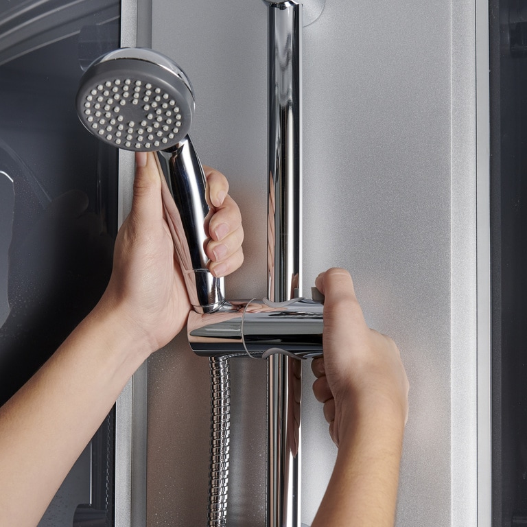 Cabina dus cu hidromasaj GoodHome Onega, semirotunda, 90 x 90 x 215 cm, sticla securizata 5mm, profil argintiu