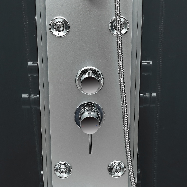 Cabina dus cu hidromasaj GoodHome Onega, semirotunda, 90 x 90 x 215 cm, sticla securizata 5mm, profil argintiu