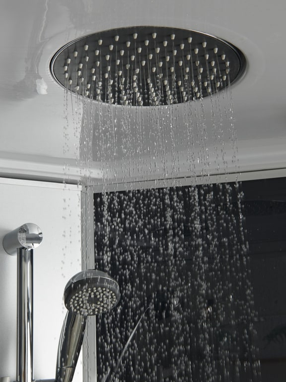 Cabina dus cu hidromasaj GoodHome Onega, semirotunda, 90 x 90 x 215 cm, sticla securizata 5mm, profil argintiu