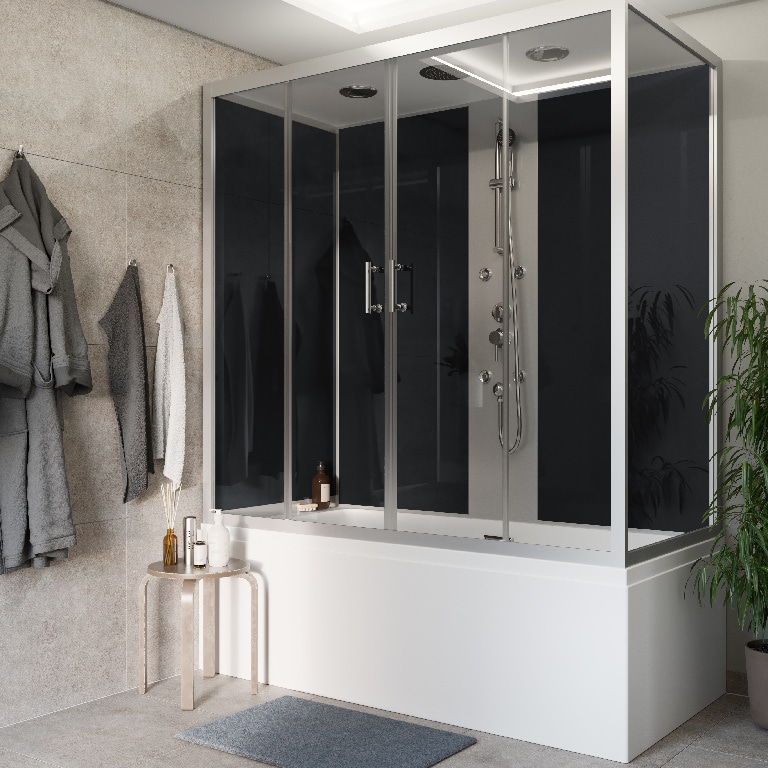 Cabina dus cu hidromasaj GoodHome Onega, dreptunghiulara, 85 x 170 x 215 cm, sticla securizata 5mm, profil argintiu