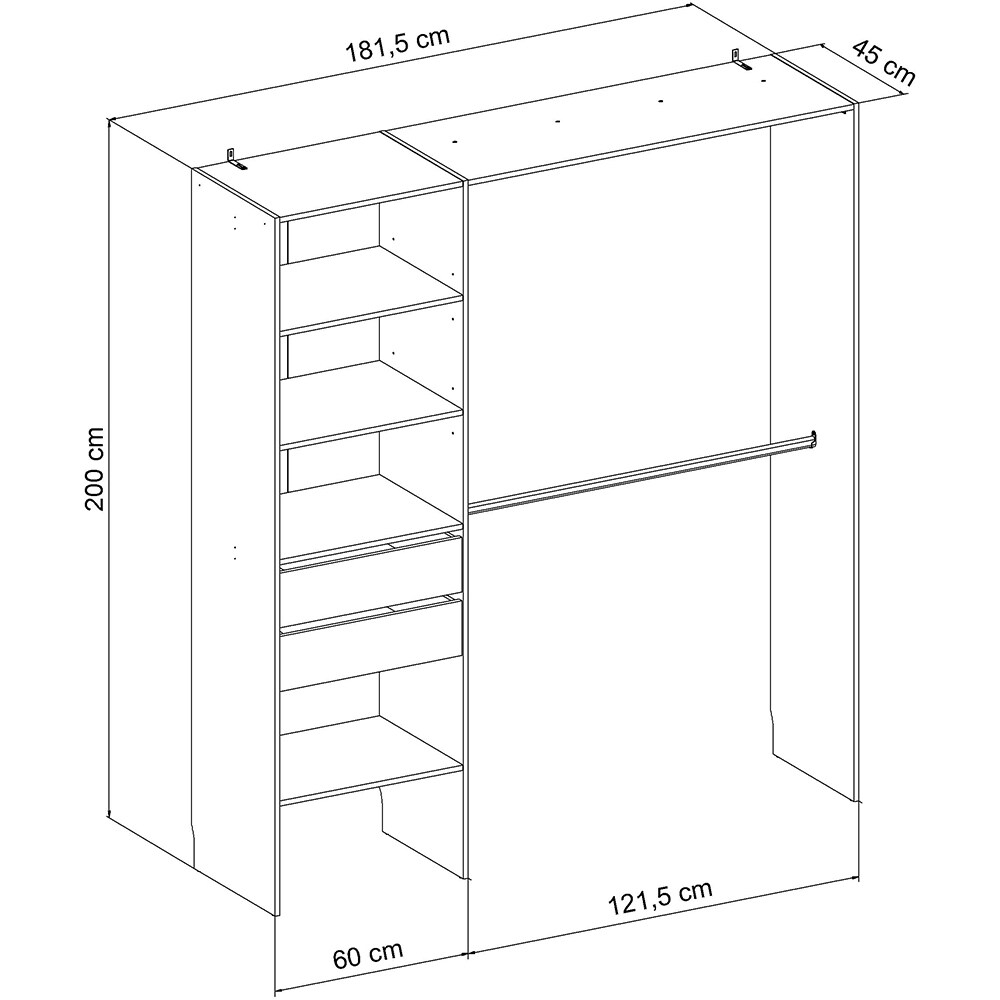 Dressing Zodiak 2/2, PAL, 200.4 x 45.2 x 181.5 cm, stejar