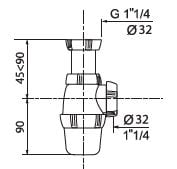 Sifon lavoar Wirquin 31580010, reglabil, tip butelie, plastic, 1 1/4" - D32, alb