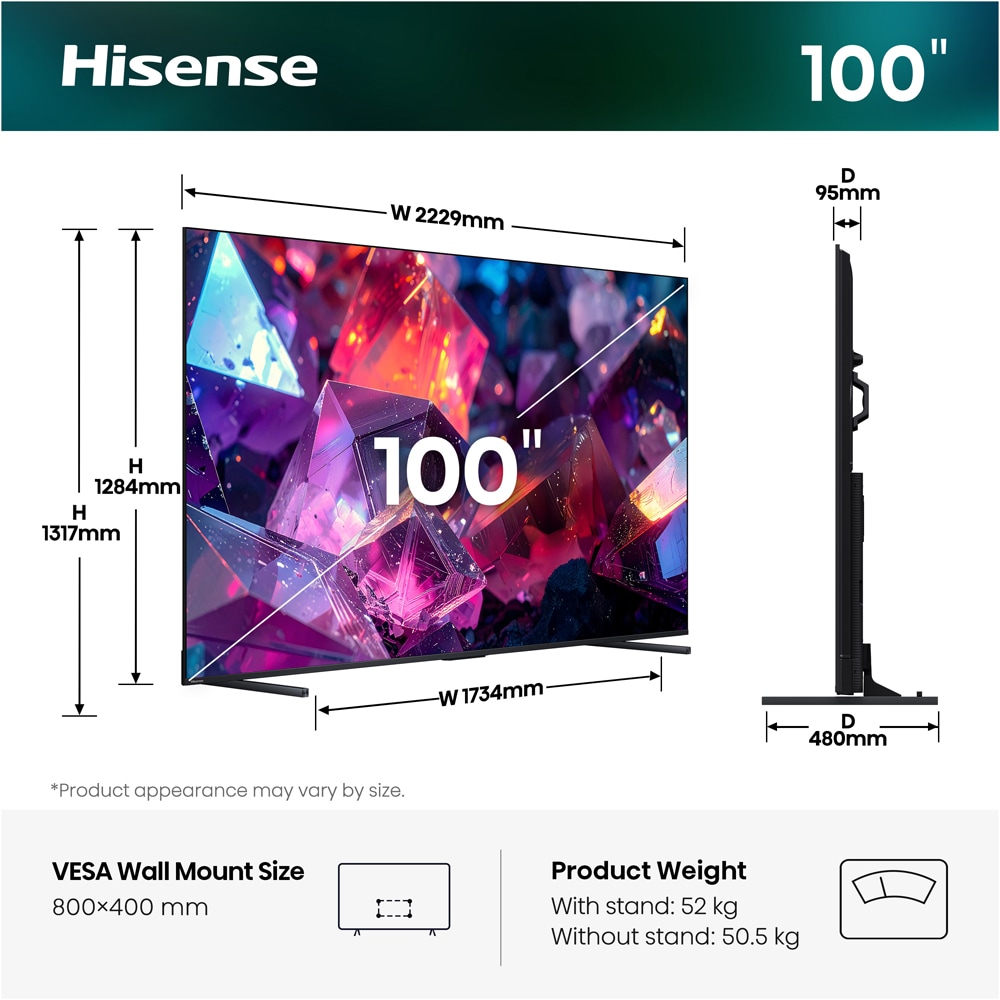 Televizor HI-QLED Smart HISENSE 100E7S PRO, Ultra HD 4K, HDR, 253cm