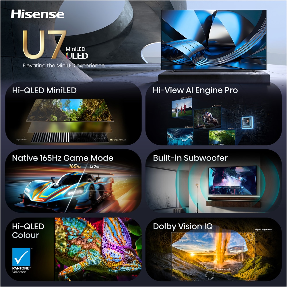 Televizor Mini-LED ULED Smart HISENSE 100U7S, Ultra HD 4K, HDR, 253cm