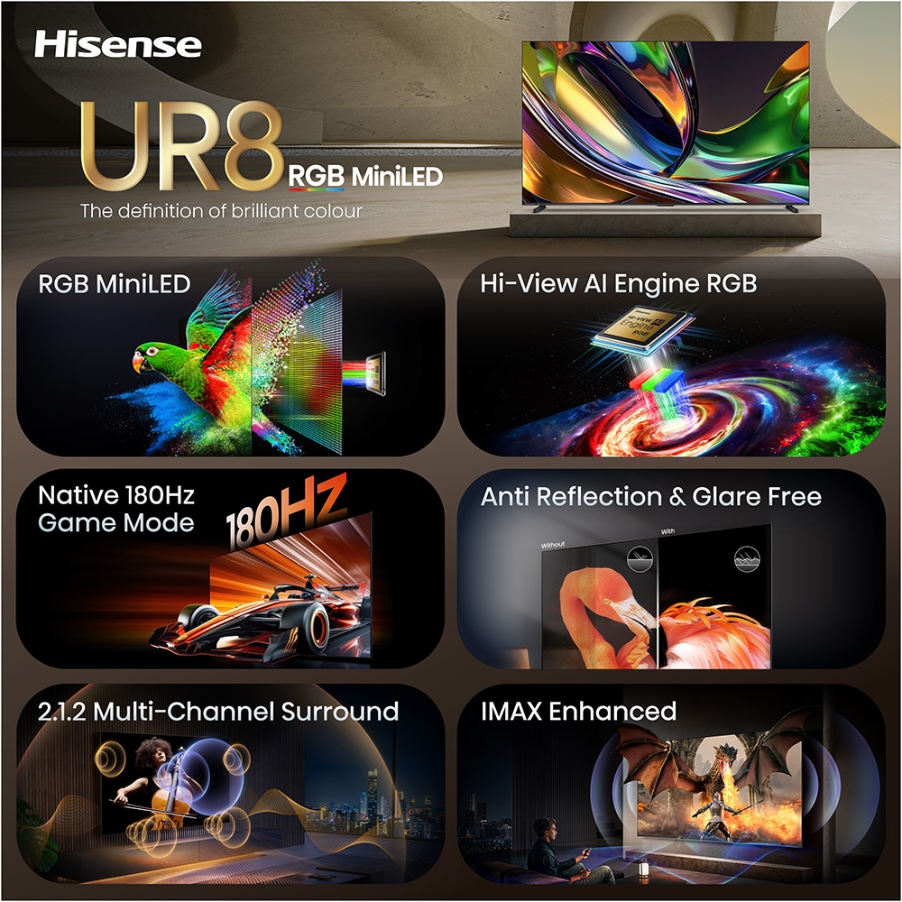 Televizor RGB Mini-LED ULED  Smart HISENSE 100UR8S, Ultra HD 4K, HDR, 253cm