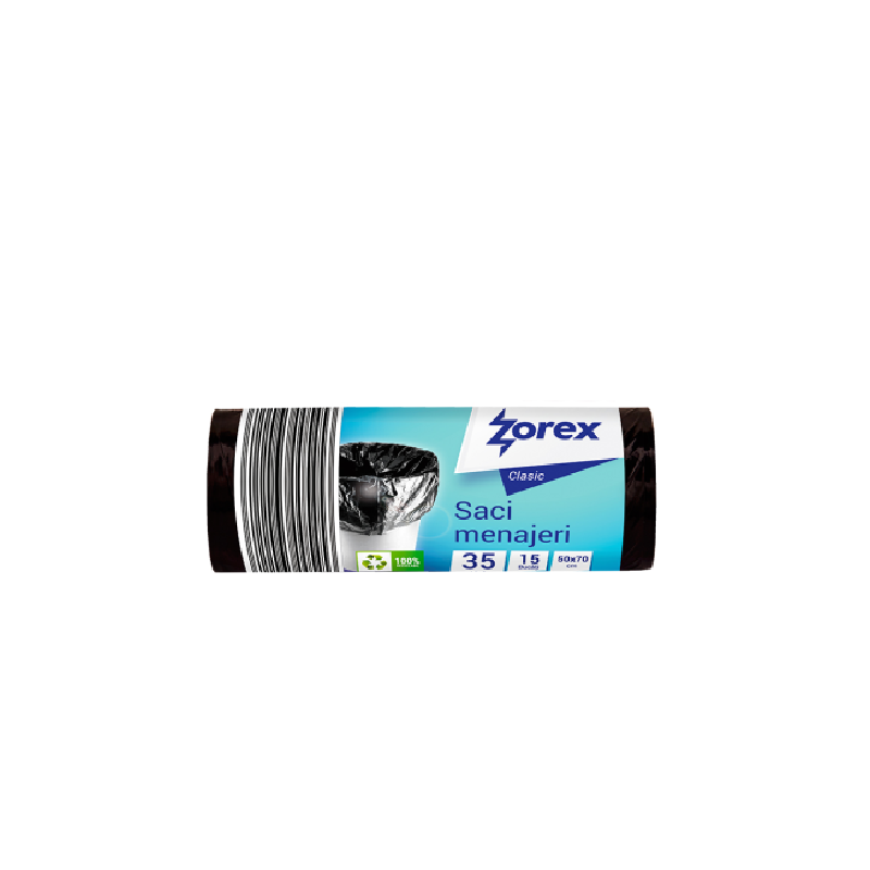 Saci menajeri ZOREX Clasic GSM435, 15 bucati, 35 l, negru