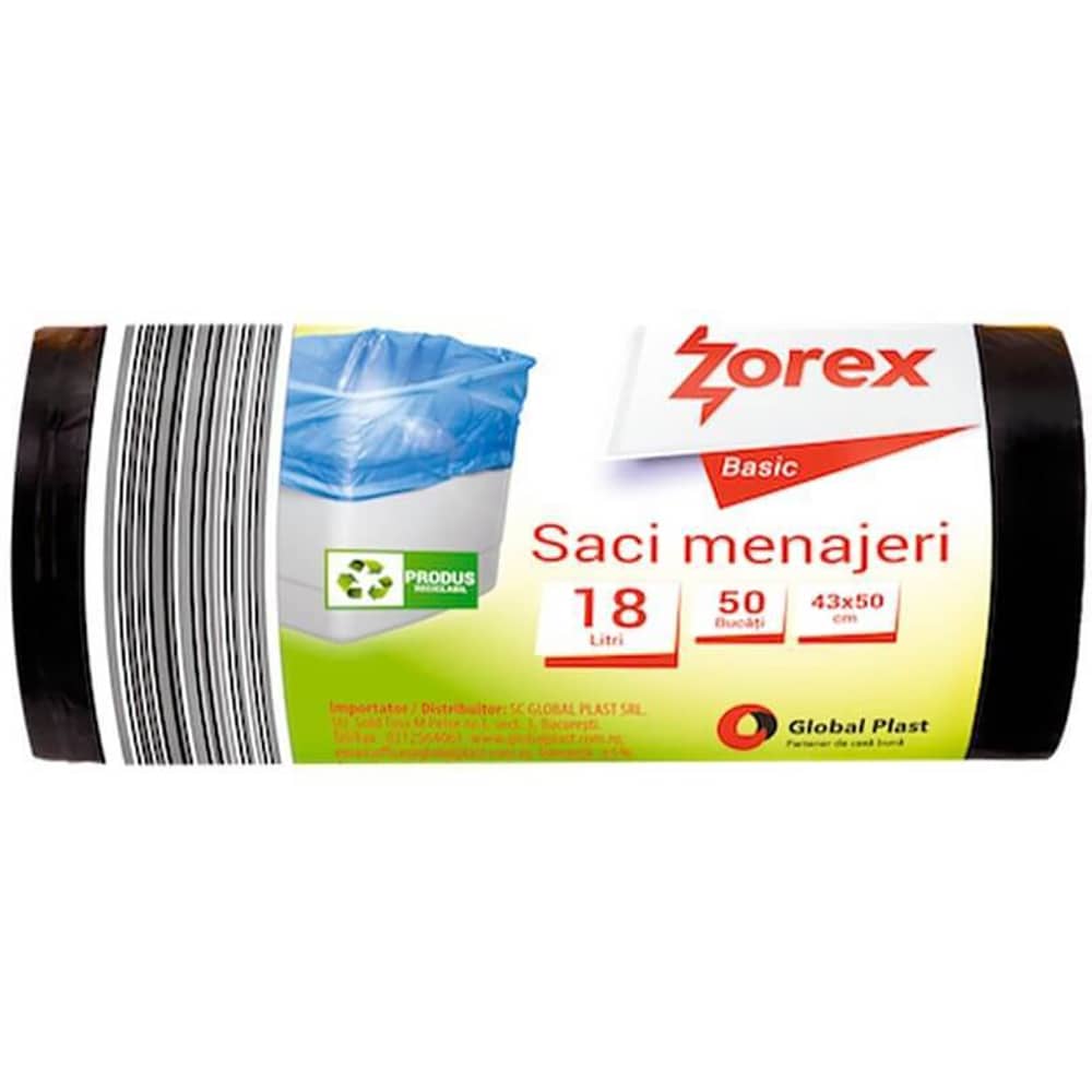 Saci menajeri ZOREX, 50 bucati, 18l, negru