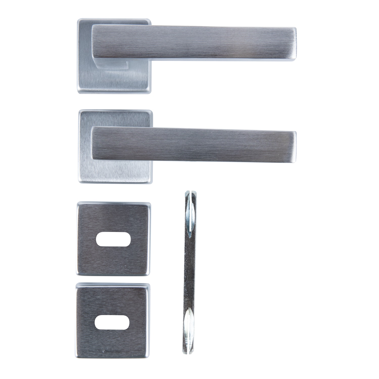 Maner usa, rozeta 50 x 50 mm, cheie, crom satin  Clio