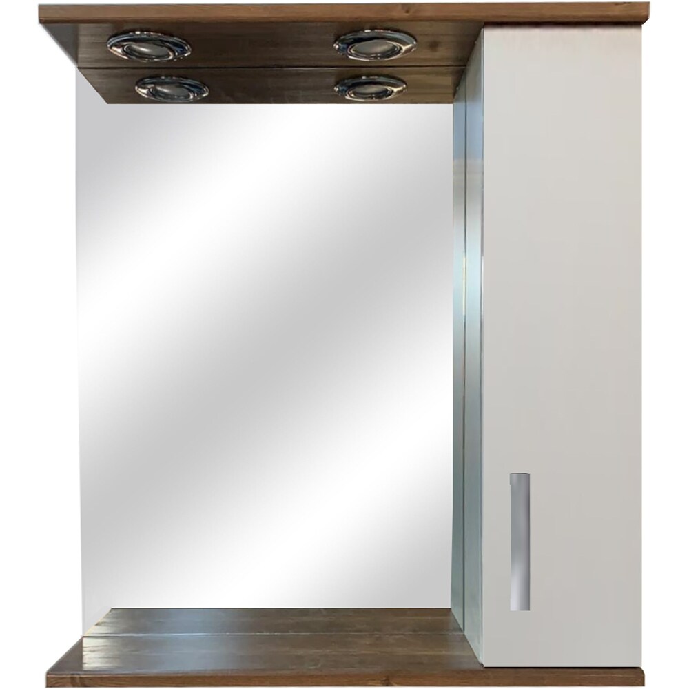 Oglinda baie cu dulap Daphne 1D, 60 x 16 x 68 cm, iluminare LED, alb-maro