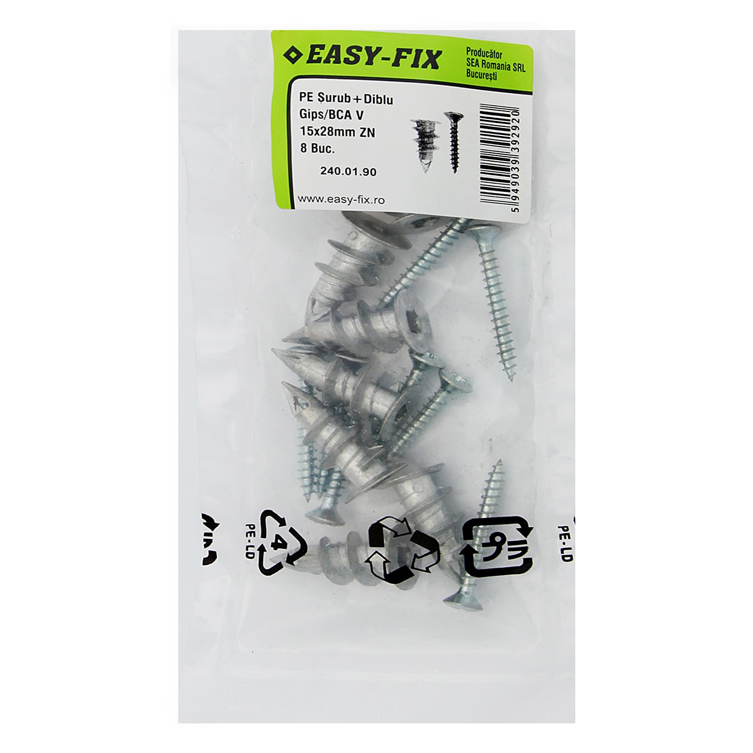 Set surub si diblu g bca v 15x28mm 8buc