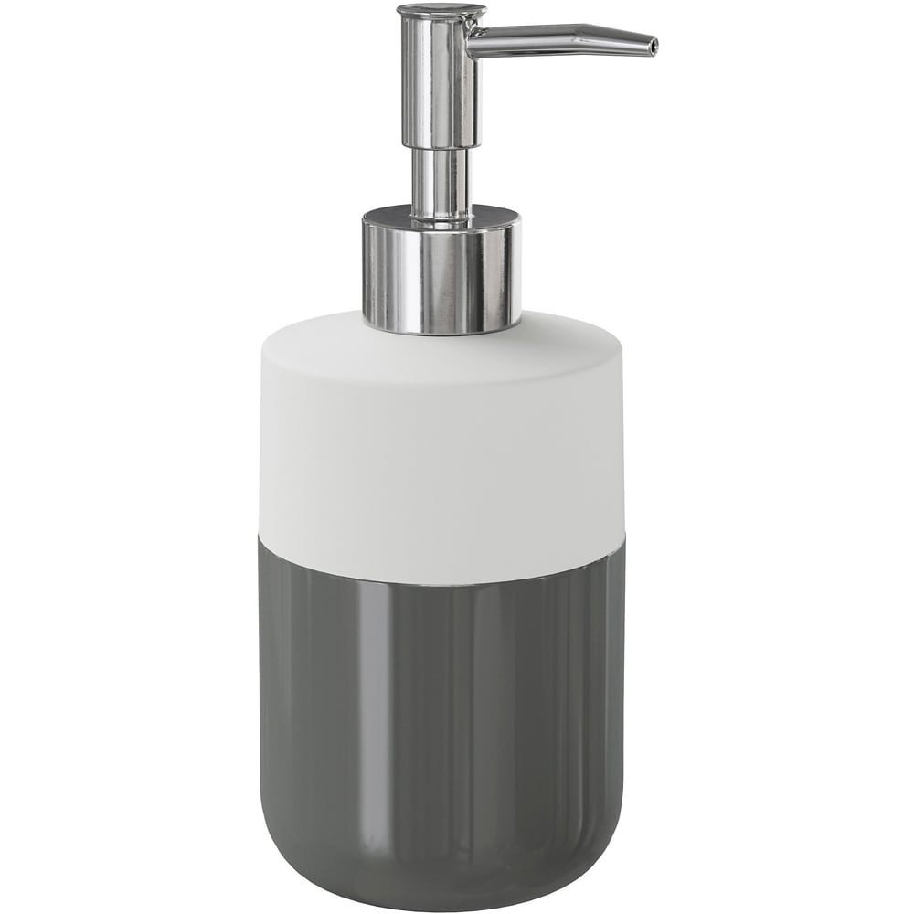 Dozator sapun Koros GoodHome, 7.5x7.5x18.2 cm, 370 ml, ceramica, alb-gri antracit