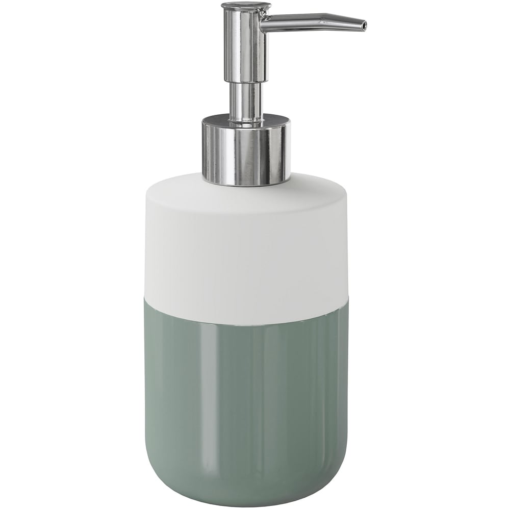 Dozator sapun Koros GoodHome, 7.5x7.5x18.2 cm, 370 ml, ceramica, alb-gri