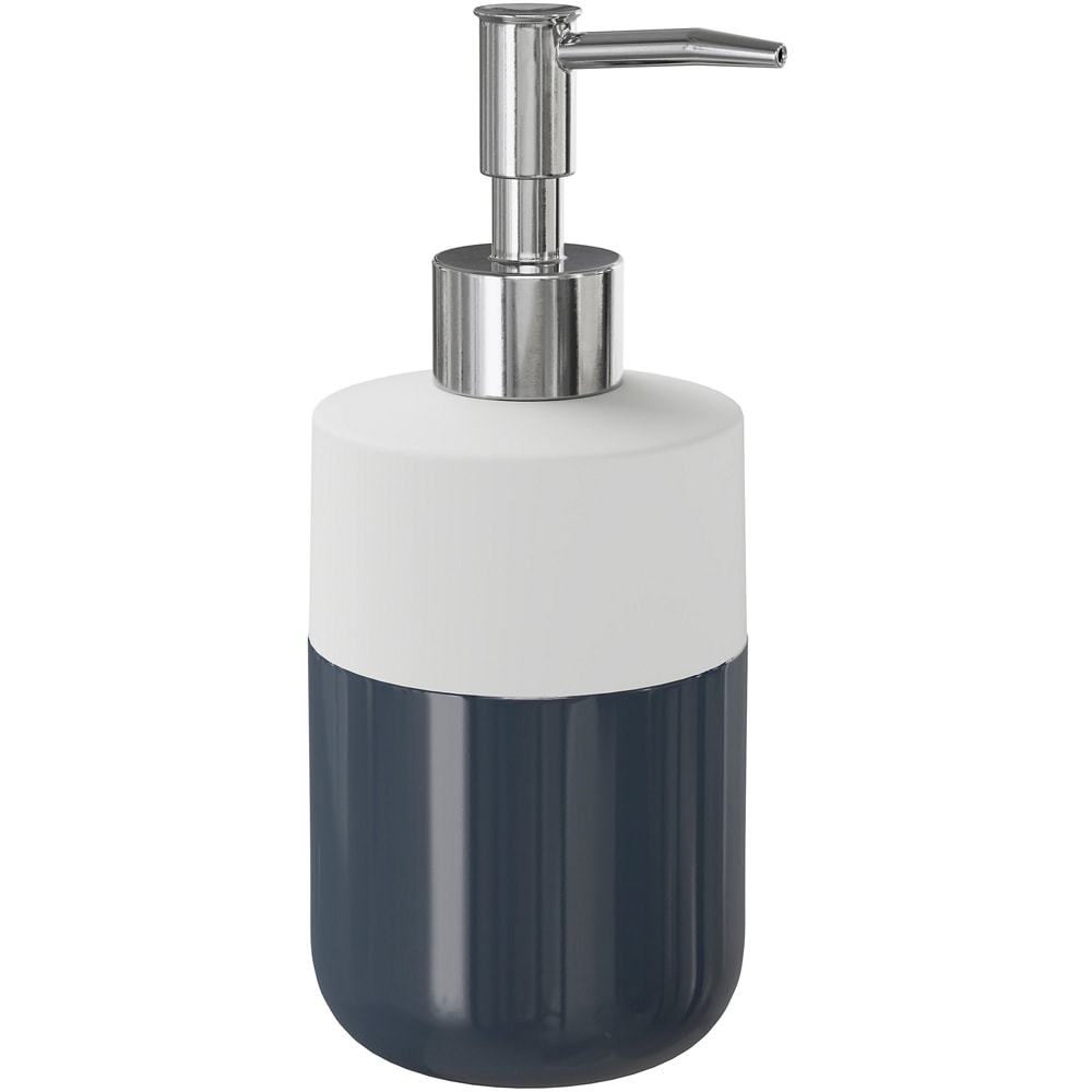 Dozator sapun Koros GoodHome, 7.5x7.5x18.2 cm, 370 ml, ceramica, alb-bleumarin