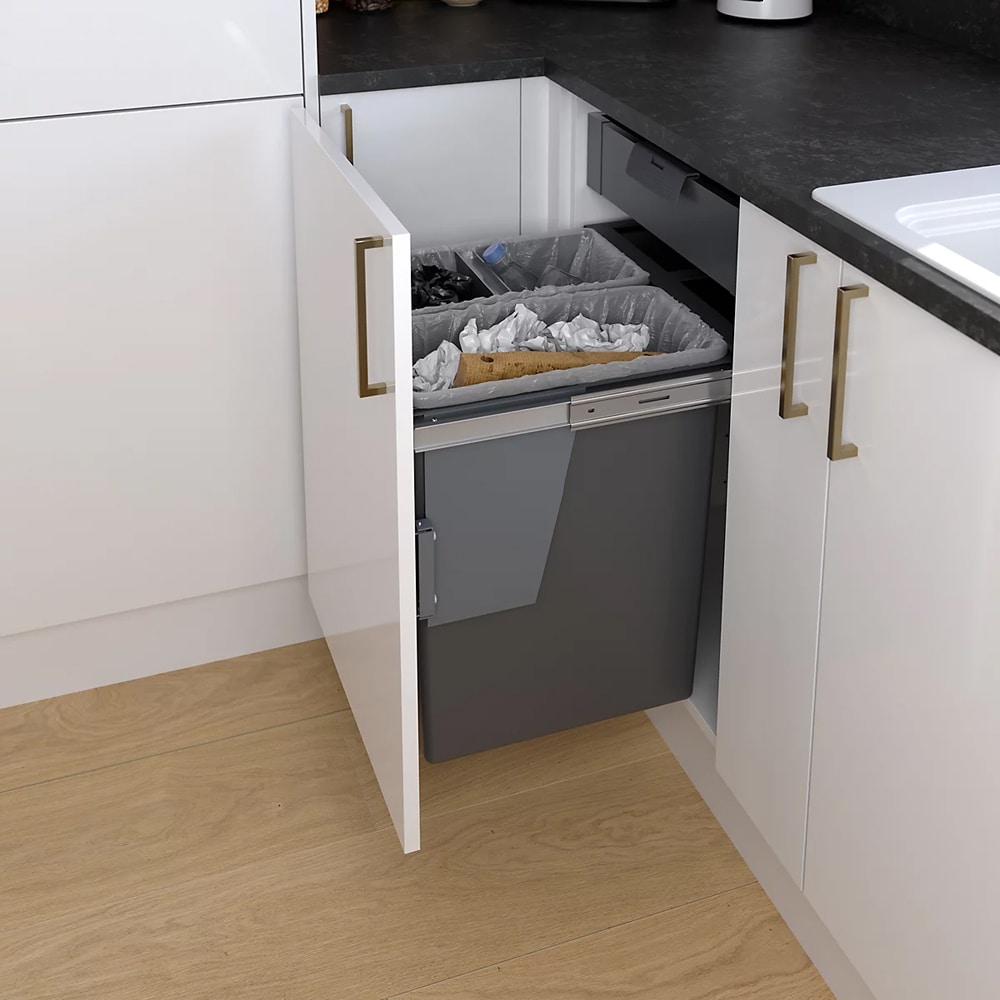 Cos de gunoi GOODHOME 101049003, incorporabil, 3 compartimente, 64l, plastic, gri