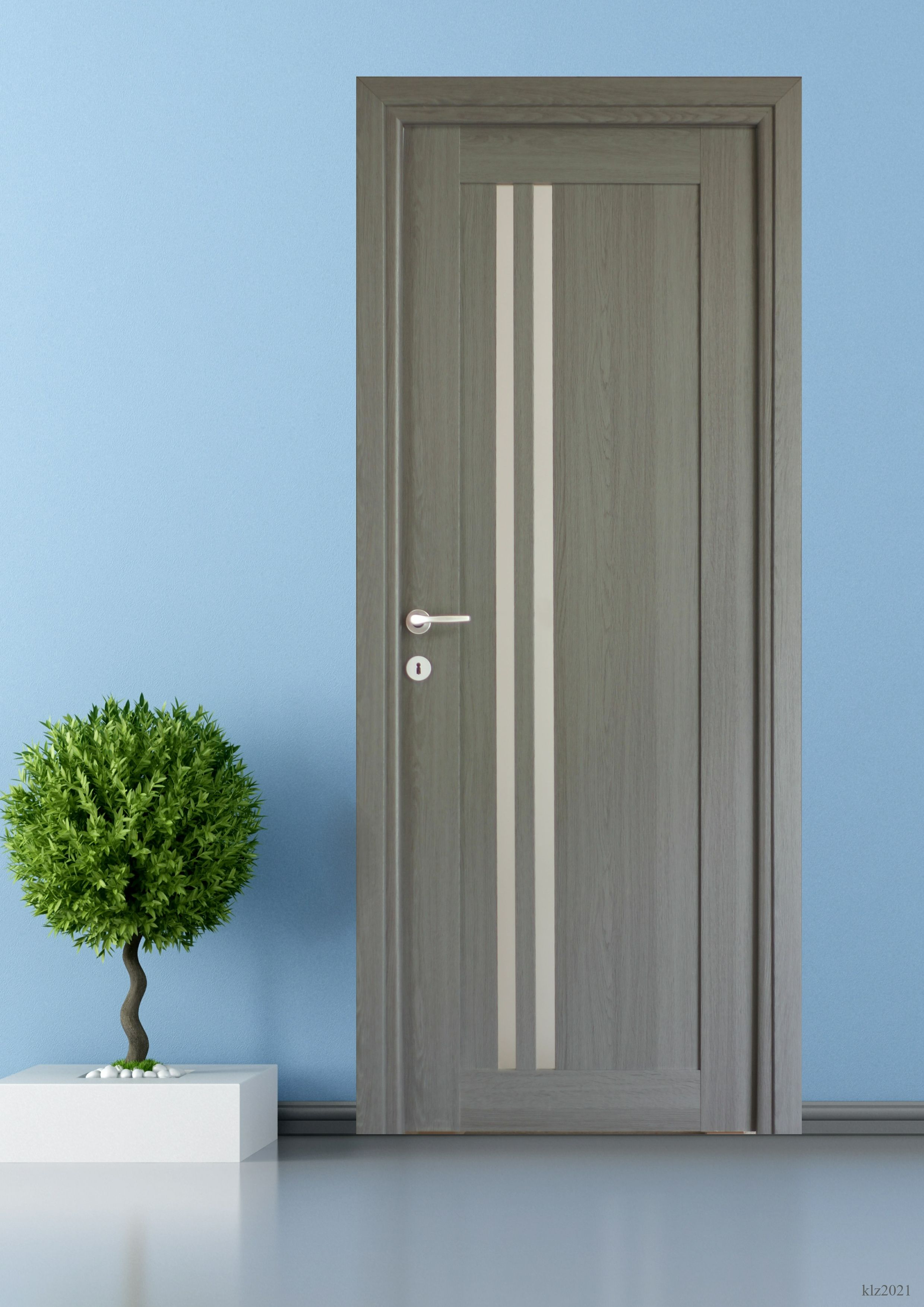 Usa interior Della, cu geam, reversibila, MDF, 68 x 203 cm, gri antracit