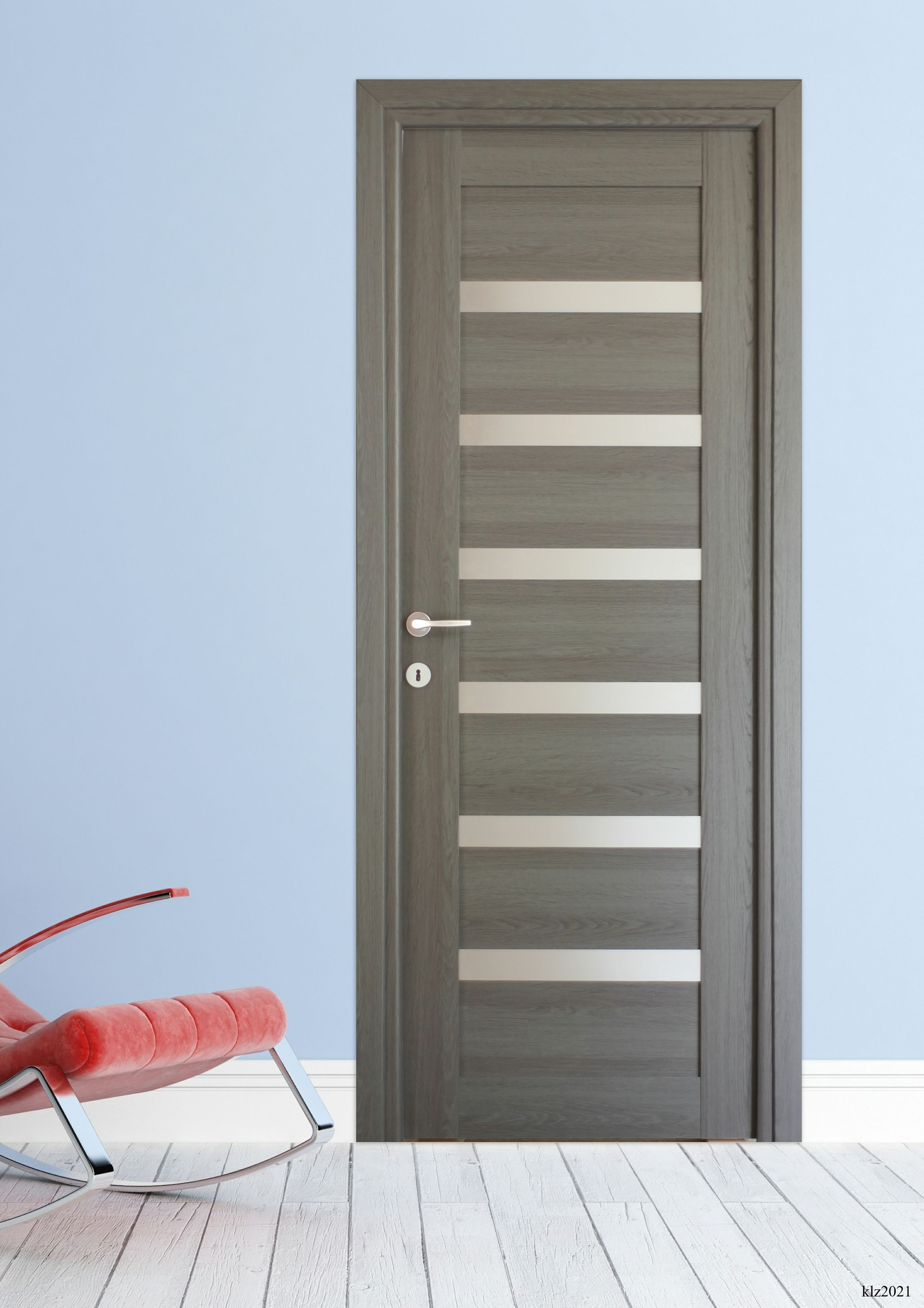 Usa interior Linneya, cu geam, reversibila, MDF, 68 x 203 cm, gri antracit