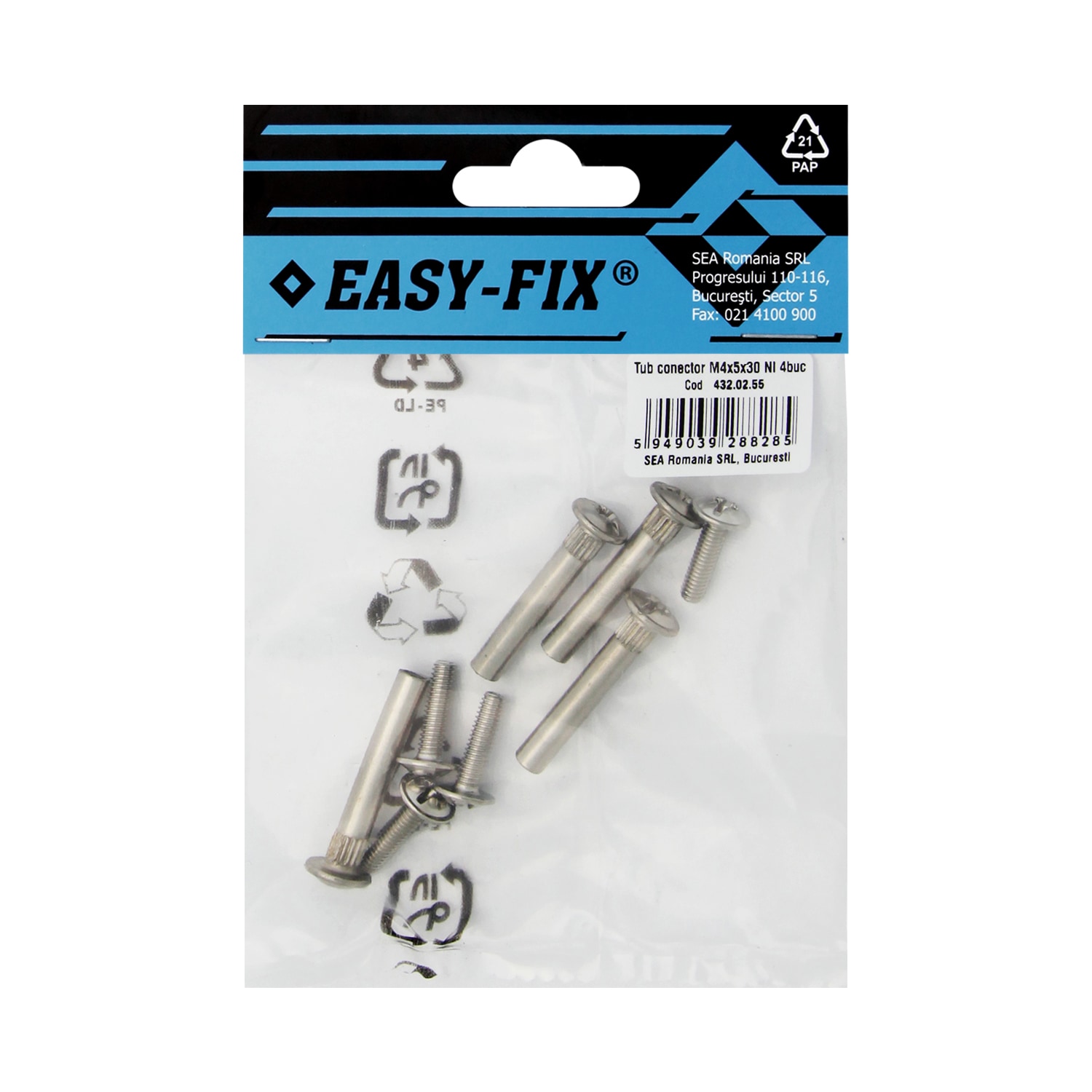Set tub conector si suruburi m4x5x30 ni 4buc