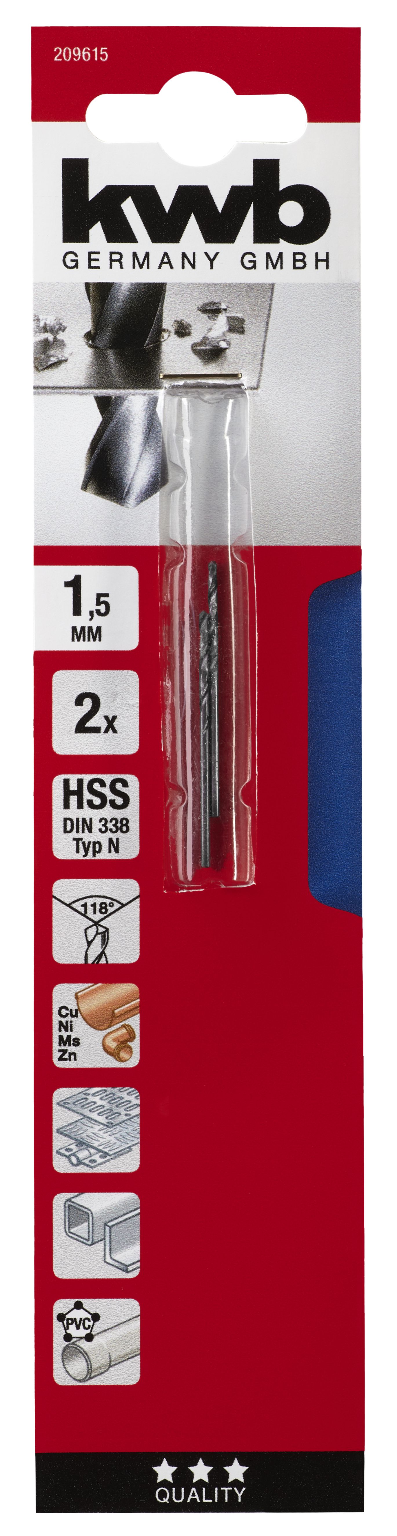 Set 2 burghie metal KWB, HSS forjat, 1.5 mm