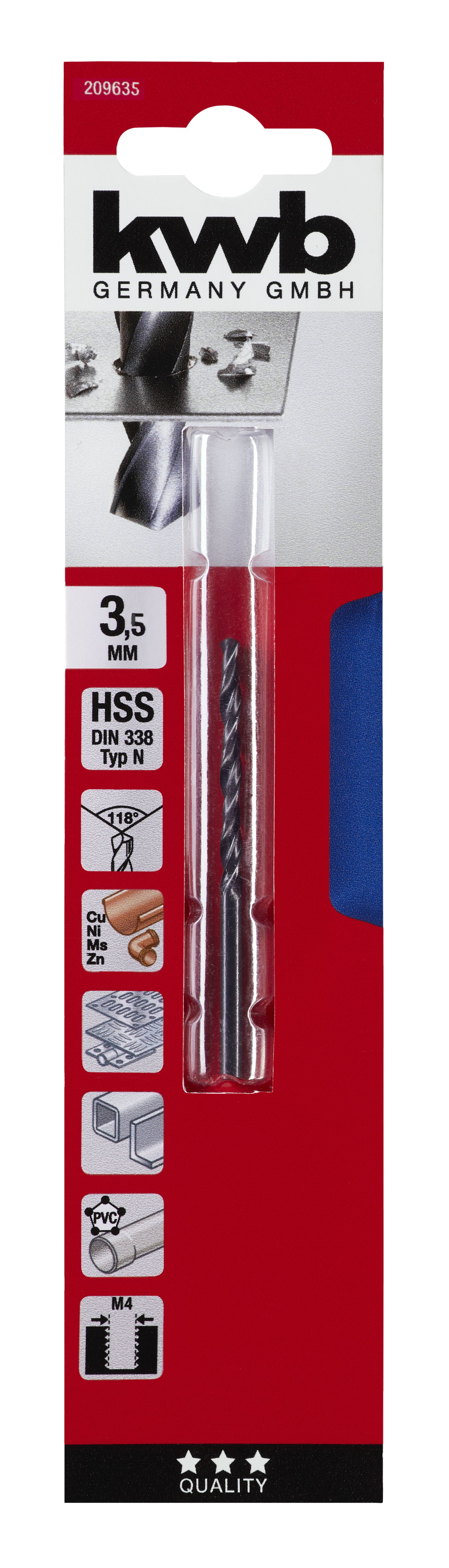 Burghiu metal KWB, HSS forjat, 3.5 mm