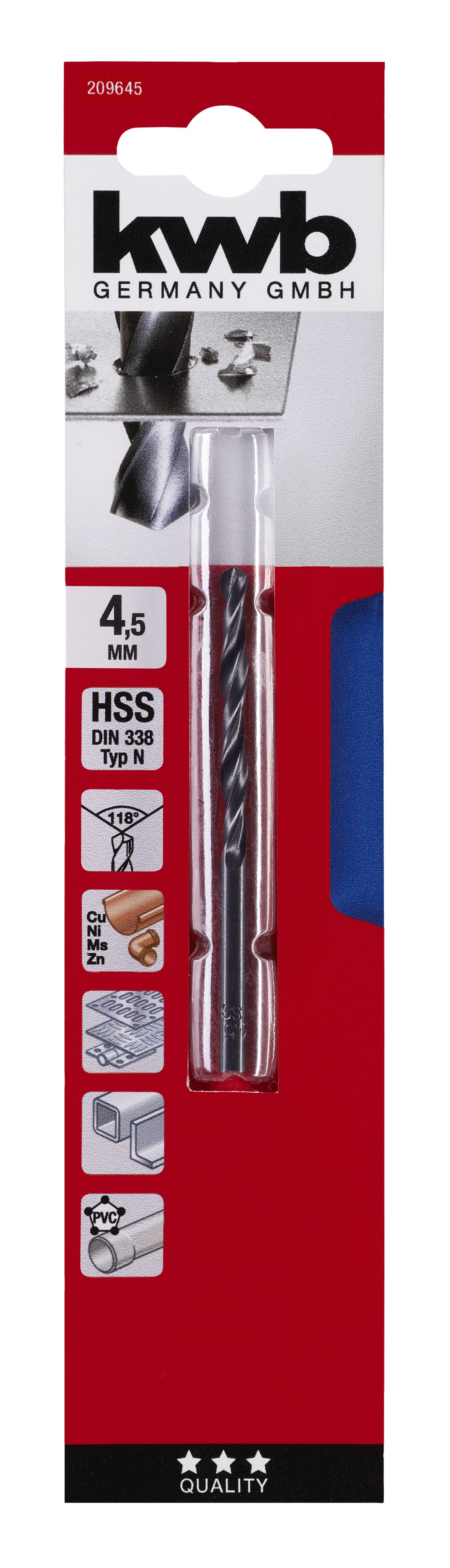 Burghiu metal KWB, HSS forjat, 4.5 mm