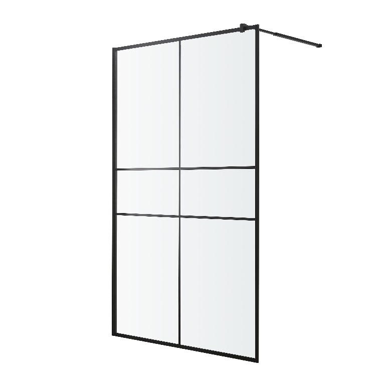 Paravan dus Walk-in GOODHOME Ahti, 120 x 195 cm, aluminiu, sticla securizata transparenta 6mm, negru