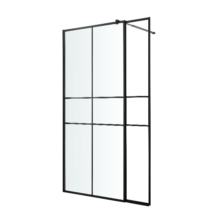 Perete de dus walk-in GOODHOME Ahti, 195 x 119 cm, sticla, transparent si negru