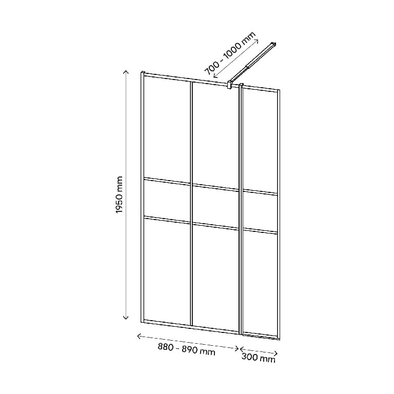 Perete de dus walk-in GOODHOME Ahti, 195 x 119 cm, sticla, transparent si negru