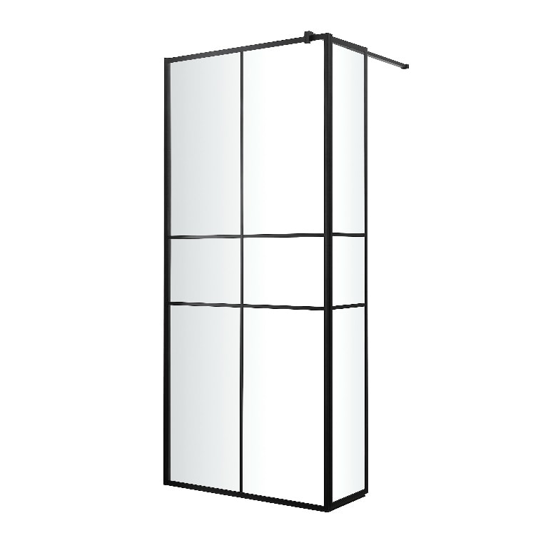 Perete de dus walk-in GOODHOME Ahti, 195 x 119 cm, sticla, transparent si negru