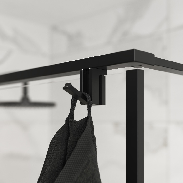 Paravan dus walk-in, metal si sticla, negru, 90 cm, 6 mm grosime  GoodHome Ezili