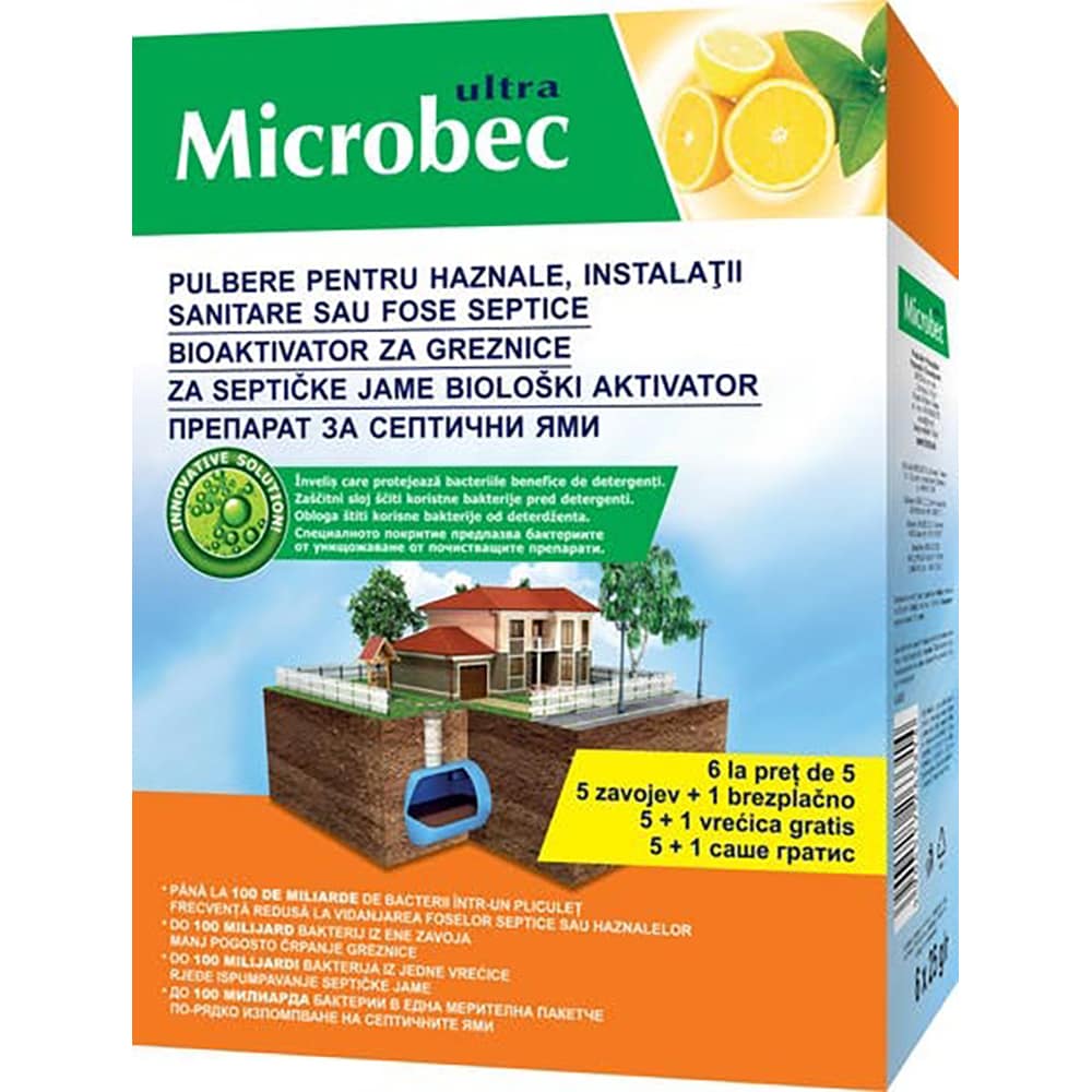 Pulbere pentru haznale, fose septice, MICROBEC, 6 x 25 g