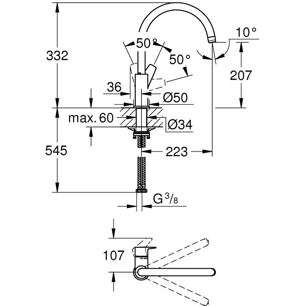 Baterie bucatarie GROHE Start Edge Ohm 31369001, alama, crom