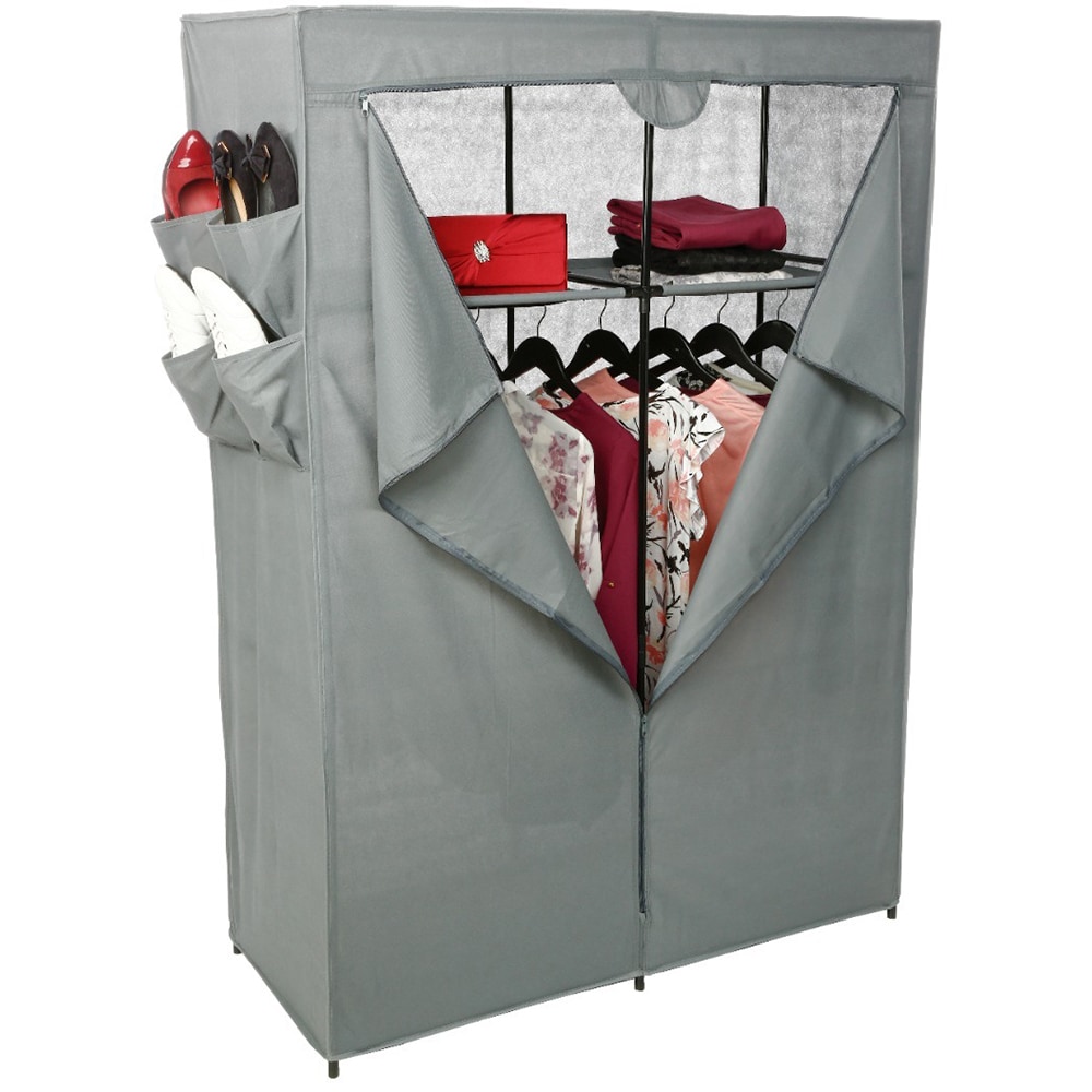 Dulap textil cu 2 etajere, 110 x 45 x 158 cm, gri