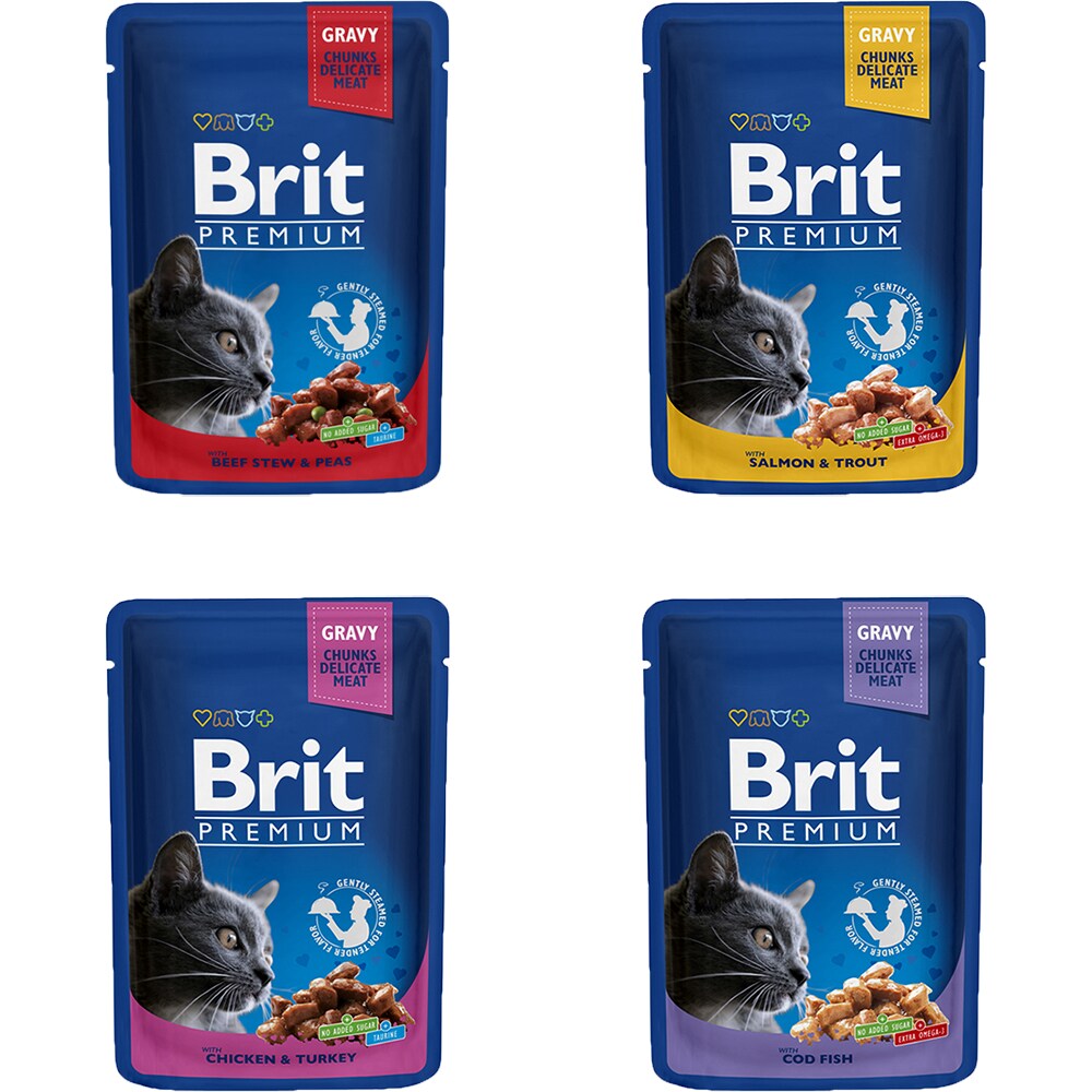 Hrana umeda pentru pisici BRIT Premium Family plate chunks, Adult, Mix, 12 x 100g